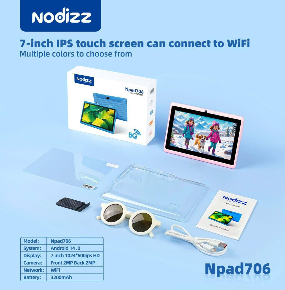 NODIZZ 7" NPad 706 Kids Tablet – WiFi, 4+128GB, 3200mAh 🔋