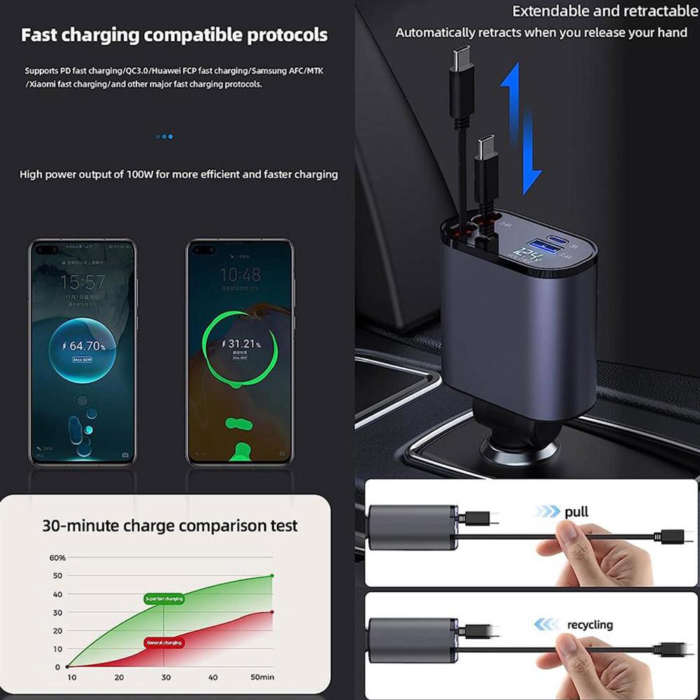 🔌 4-in-1 Retractable Charging Cable – One Cable for All Your Devices!