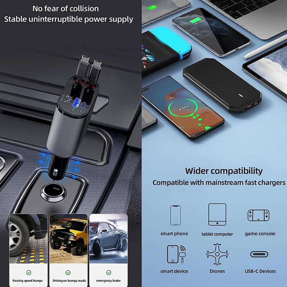 🔌 4-in-1 Retractable Charging Cable – One Cable for All Your Devices!