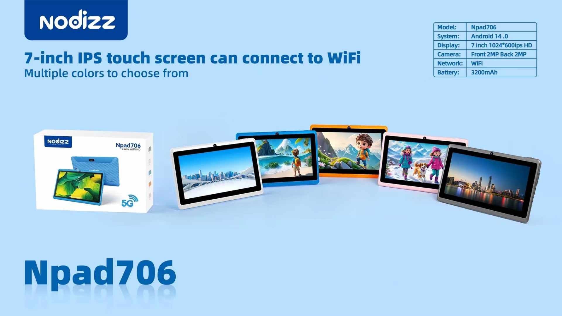 NODIZZ 7" NPad 706 Kids Tablet – WiFi, 4+128GB, 3200mAh 🔋